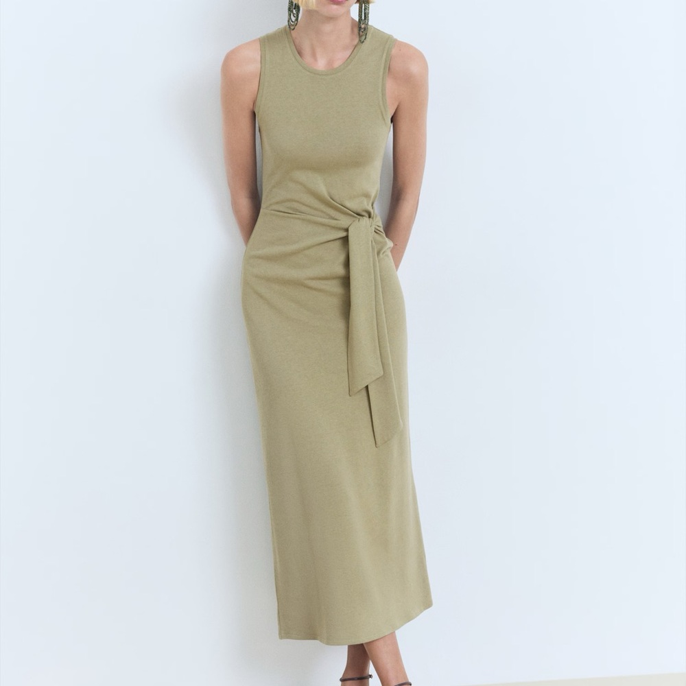 Like New Mango Cotton Midi Dress with Knot Detail